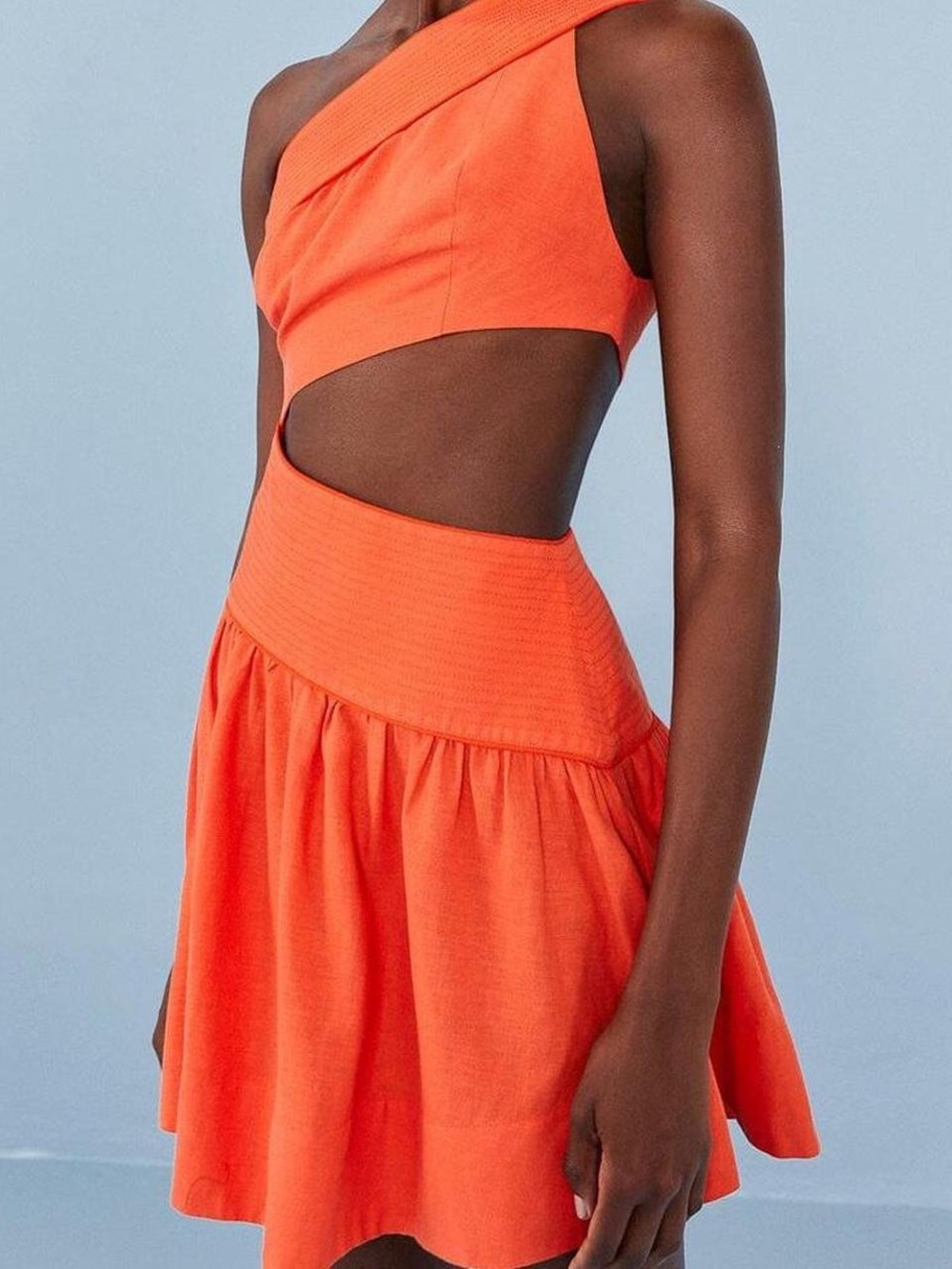 Farm Rio One-Shoulder Cutout Orange Mini Dress